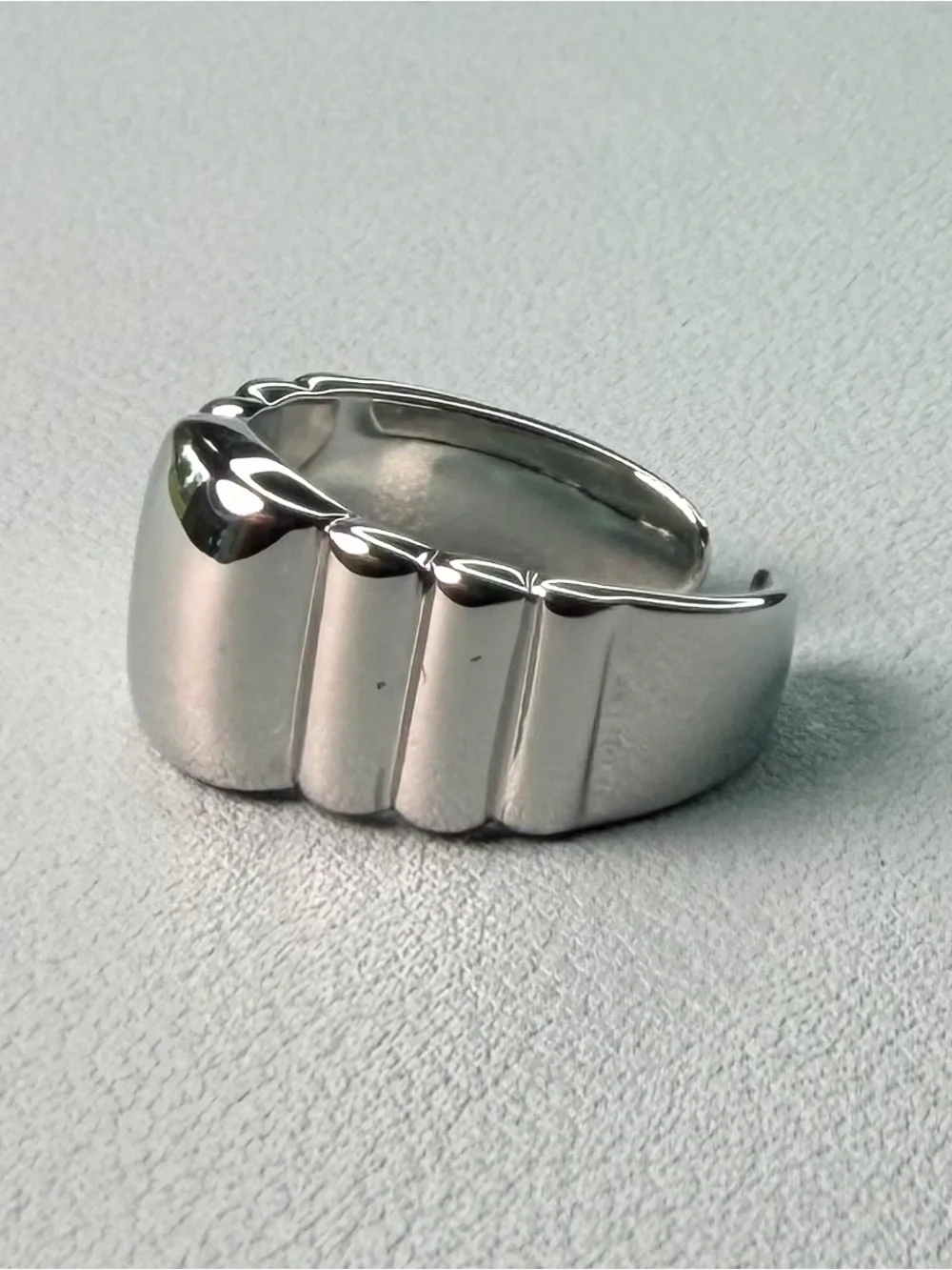 Polished Silver-Tone Men's Open Cuff Ring